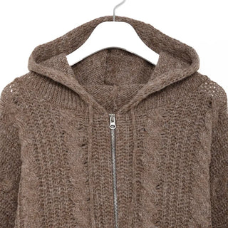 Hooded Cable Zip-Up Knit