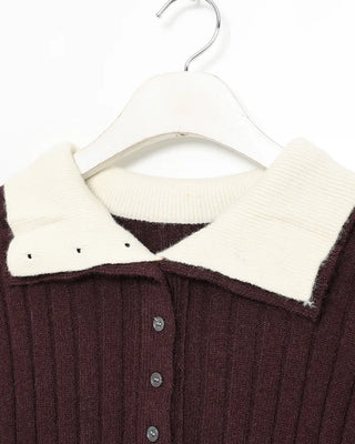 High-neck layered button knit