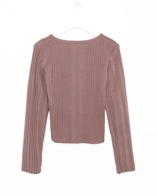 Ribbed round neck long sleeve T-shirt