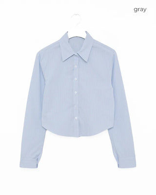 Round hem cropped slim striped shirt