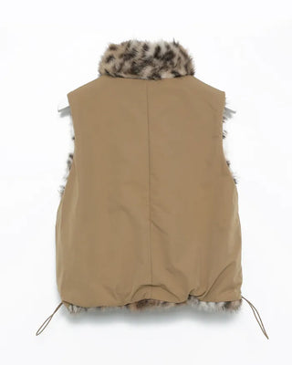 Leopard Fur High Neck Reversible Double Zip Vest