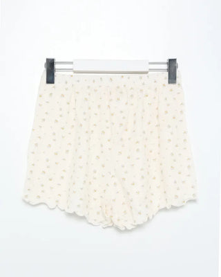 Flower Henley Neck Scallop Short Sleeve Shirt & Pants Set
