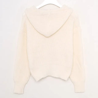 Cropped knit hoodie cardigan