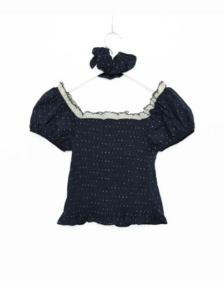 (Set) Polka Dot Puff Blouse and Scrunchie
