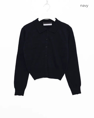Button-collar knit cardigan