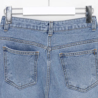 Distressed straight denim pants