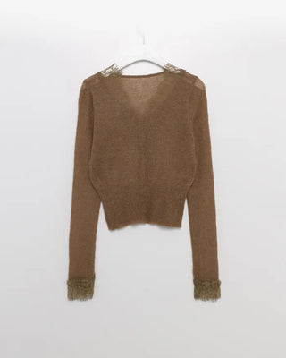 Lace-point V-neck cardigan