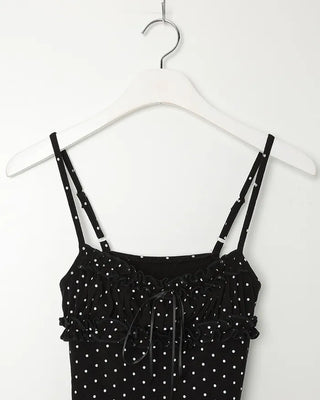 Polka Dot Frill Sleeveless Top & Cardigan Set