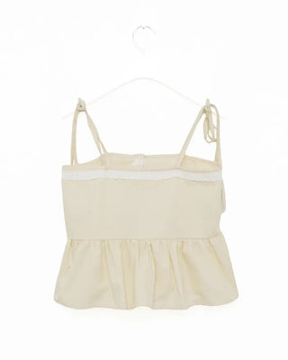 Lace-line shirred sleeveless blouse