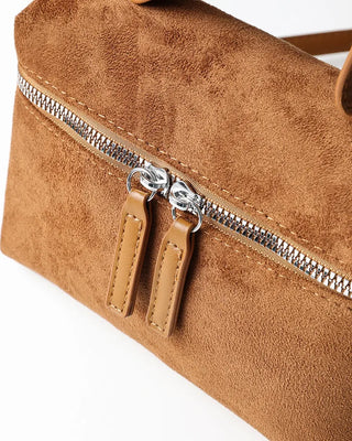 Square suede mini bag with zipper detail