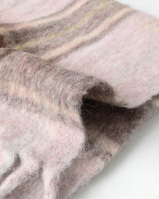 Wool mix check big fringe scarf