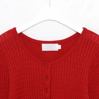 Round neck cable knit cardigan
