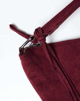 Frilled fringe suede hobo bag