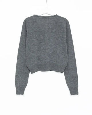 Round neck wide rib hem cardigan