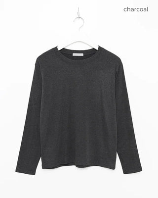 Simple brushed-back round neck long-sleeve T-shirt