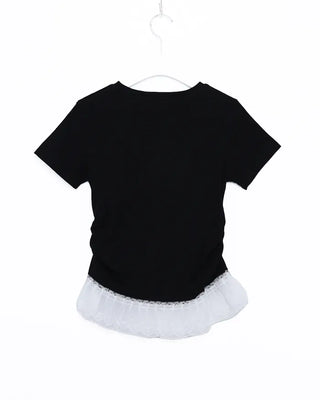 Lace Shirring Half-Sleeve T-Shirt