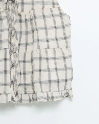 Back ribbon check sleeveless top