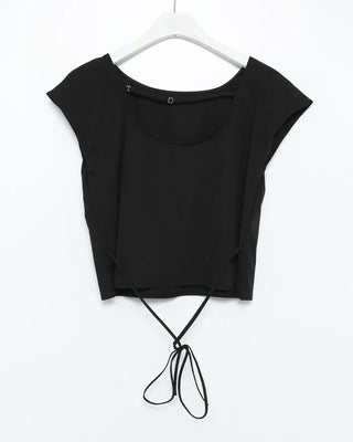 French Sleeve Open Back Wrinkle Blouse