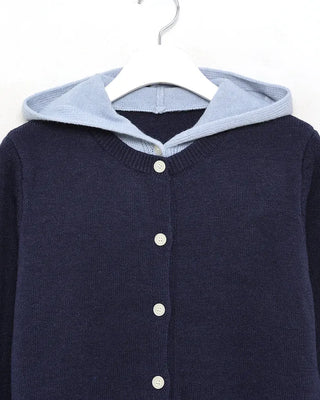 Layered knit hooded cardigan