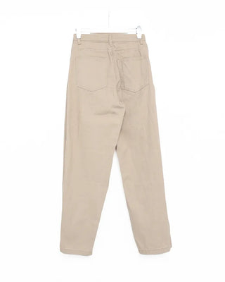 Side-tucked white cotton pants