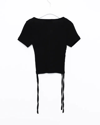 Side Shirring Button Half Sleeve T-Shirt