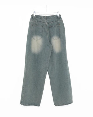 Side-tucked balloon denim pants