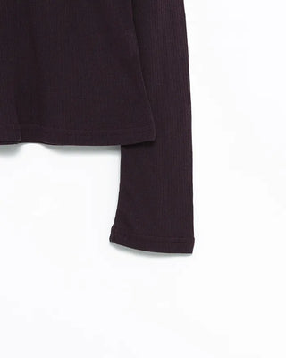 V-neck wool Tencel ribbed sheer long T-shirt