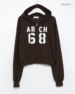 68 Patch Double Zip Cropped Hoodie