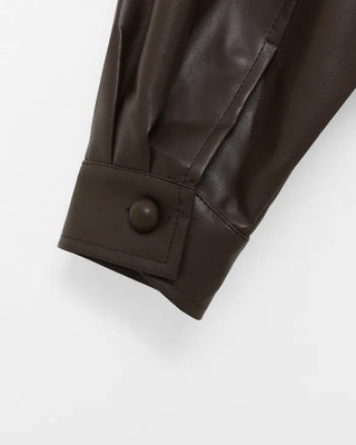 Oversized Collar Faux Leather Jacket