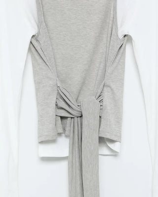Waist tie camisole layered long-sleeve T-shirt