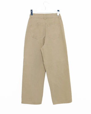 Cotton pants with adjustable waist and pleats
