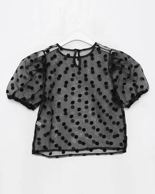 Sheer polka dot puff sleeve blouse