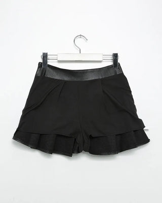 Buckle-point pleated mini skirt