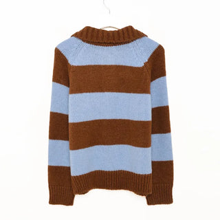 Striped button collar knit
