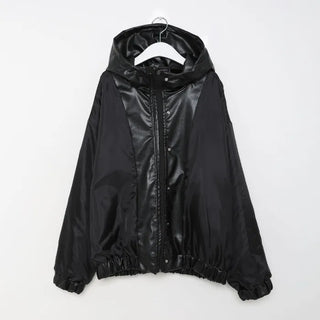 Leather hooded pocket jacket