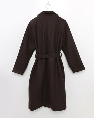High-neck belted long coat