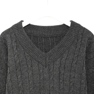 V-neck Loose Fit Cable Knit