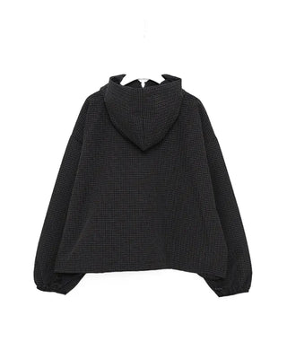 (Unisex) Fluff Check Double Zip Hooded Windbreaker