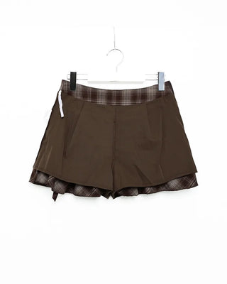 Ribbon check tiered mini skirt