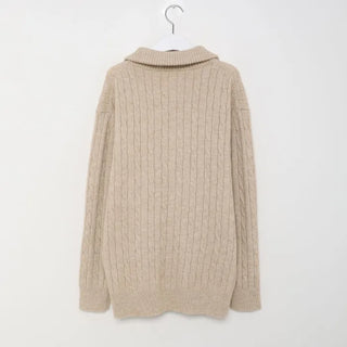 Cable knit 2-way zip-up knit