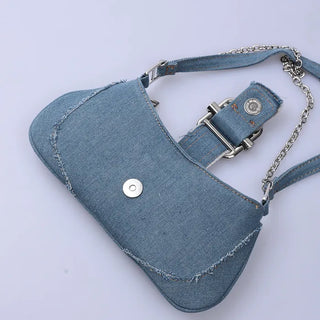Denim buckle shoulder bag