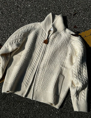 Leather Tab Fisherman Knit Zip-up (4 colors)