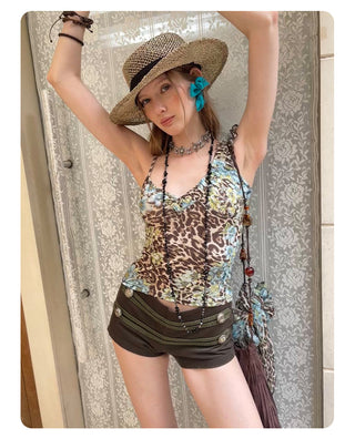 [NECY] American Blue Leopard Unbalanced Tank Top