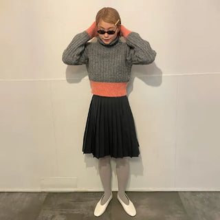 Ribbed two-tone turtleneck knit