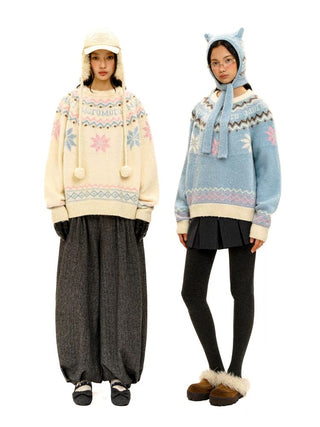 [Moromoro2] Fair Isle Snowflake Sequin  Sweater