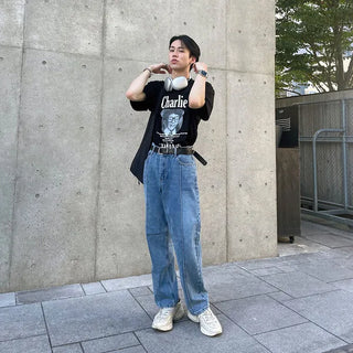 Straight-fit, center-creased denim pants