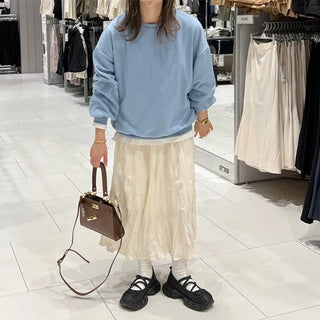 Crinkle pleated long skirt