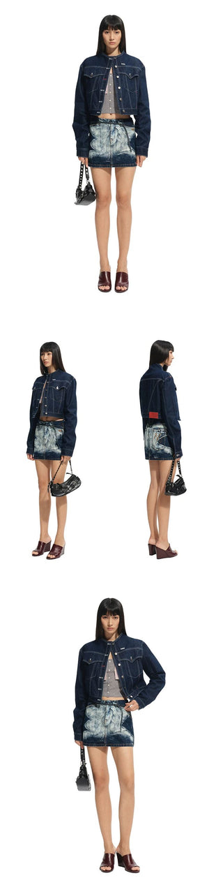 [NOTAWEAR] Washed Denim Low-Rise Mini Skirt