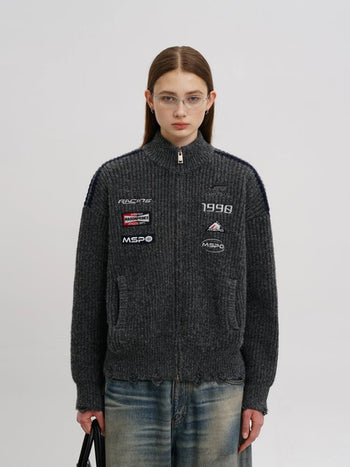 [MASONPRINCE] Racing Wool Blend Zip-Up Cardigan