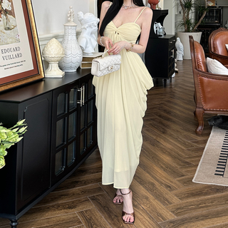 Ruched v neck hollow out cami cut out maxi dress